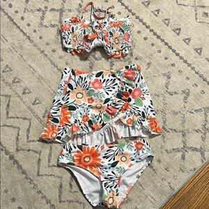 Floral Ruffle Bikini Set 3 Piece Girls 9Y NWOT